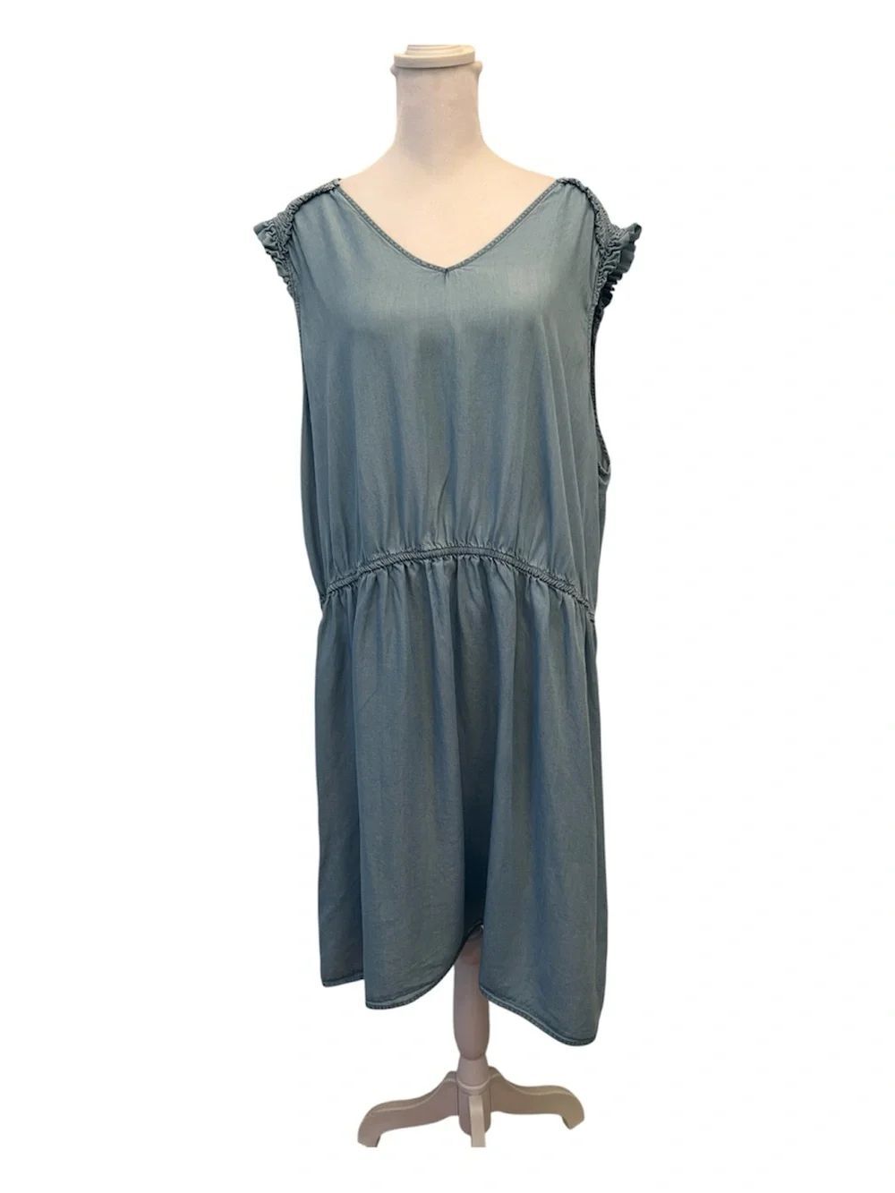 Harper 241 Sz3X Light Wash Chambray Elastic Waist Sleeveless V-Neck Dress EUC